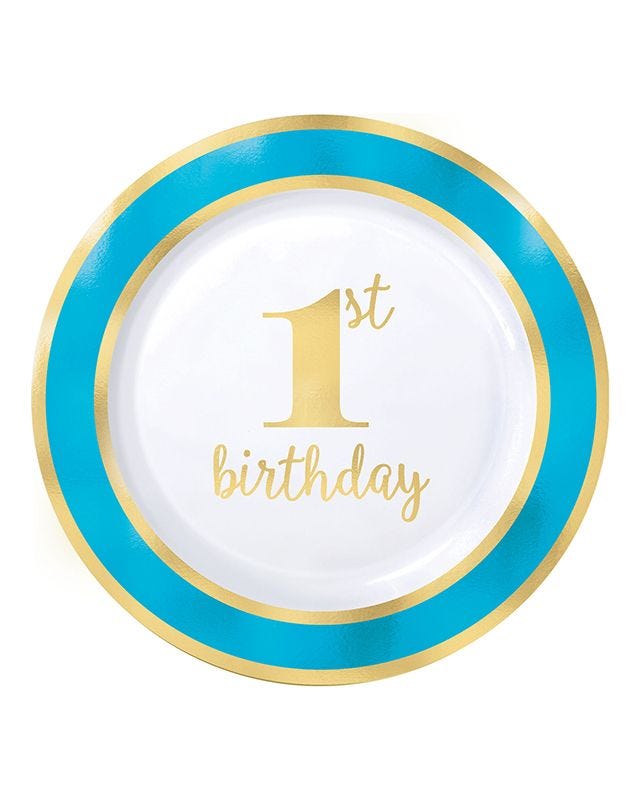 1st Birthday Blue Border Plate - 26cm (10pk)