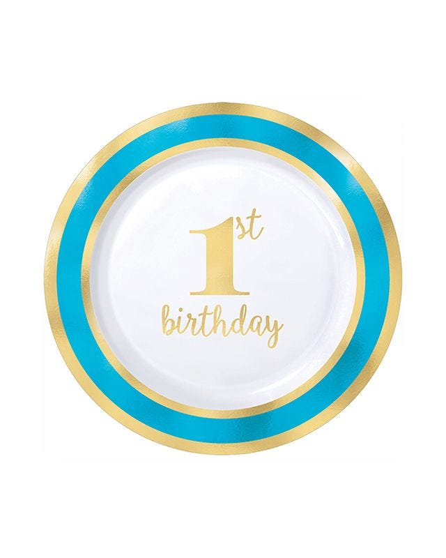 1st Bday Blue Border Plate 19cm (10pk)