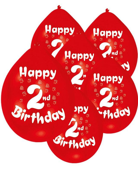 Assorted Multicolour Happy 2nd Birthday - 9" Latex Balloons (10pk)