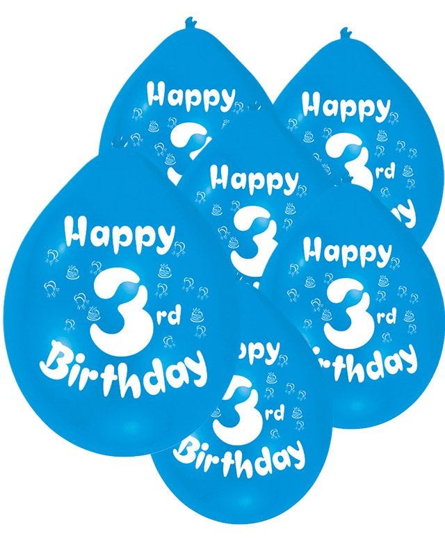 Assorted Multicolour Happy 3rd Birthday - 9" Latex Balloons (10pk)