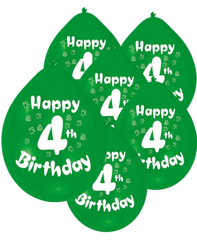 Assorted Multicolour Happy 4th Birthday - 9" Latex Balloons (10pk)