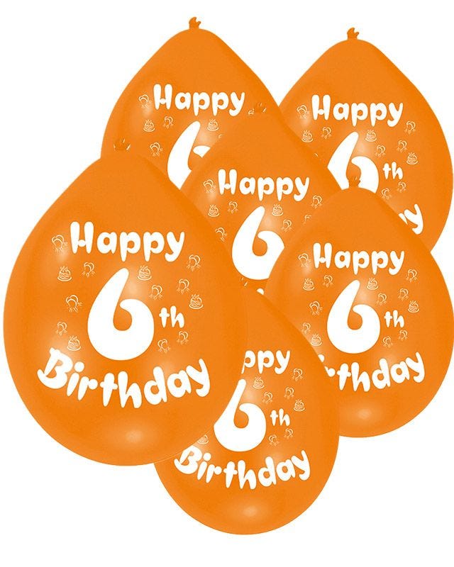 Assorted Multicolour Happy 6th Birthday - 9" Latex Balloons (10pk