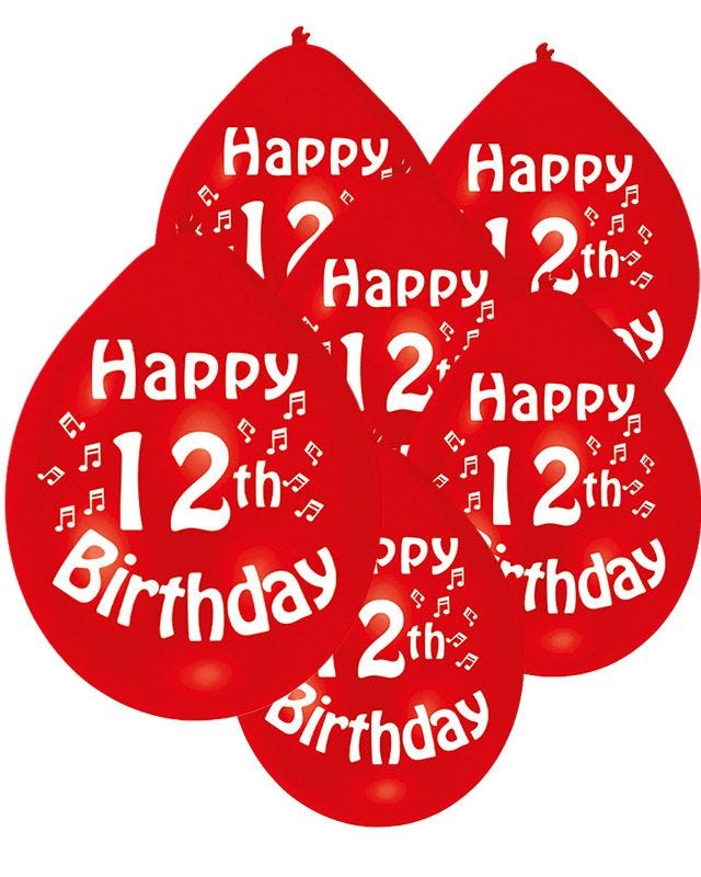 Assorted Multicolour Happy 12th Birthday - 9" Latex Balloons (10pk)