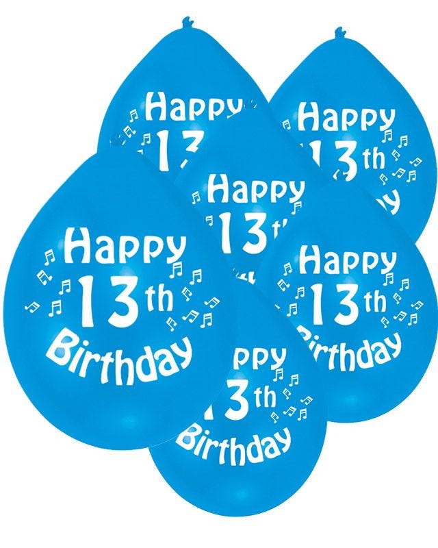 Assorted Multicolour Happy 13th Birthday - 9" Latex Balloons (10pk)