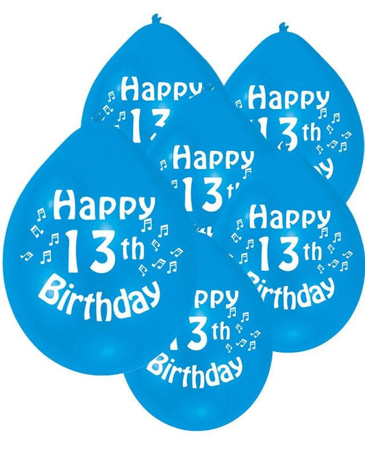 Assorted Multicolour Happy 13th Birthday - 9" Latex Balloons (10pk)