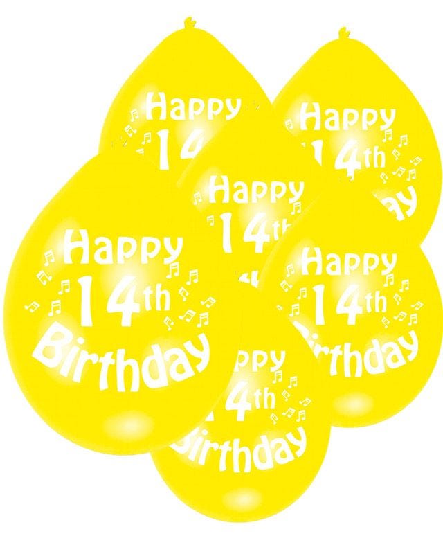 Assorted Multicolour Happy 14th Birthday - 9" Latex Balloons (10pk)