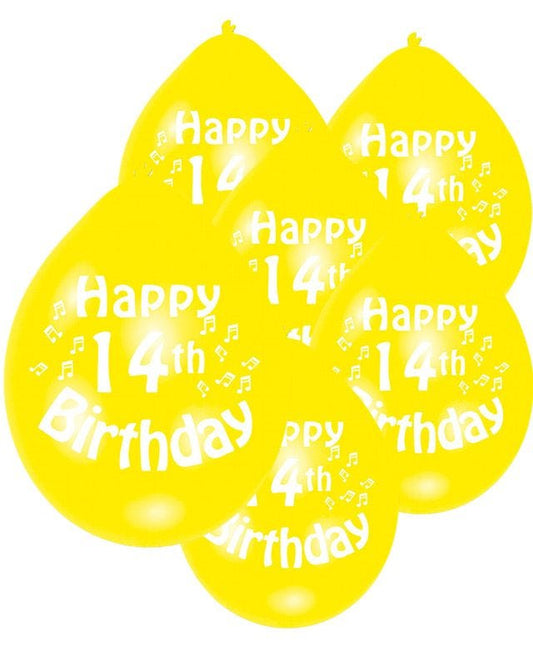 Assorted Multicolour Happy 14th Birthday - 9" Latex Balloons (10pk)