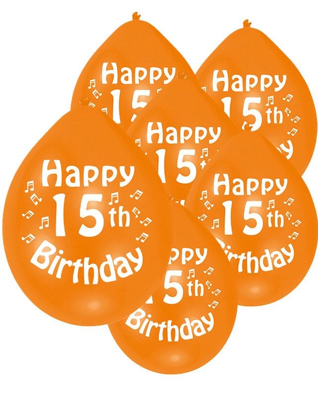 Assorted Multicolour Happy 15th Birthday - 9" Latex Balloons (10pk)