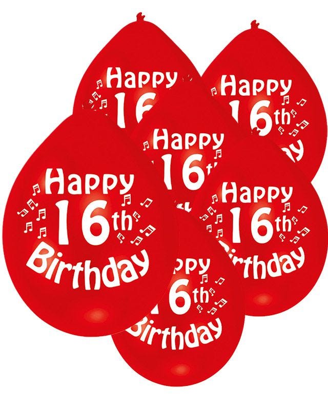 Assorted Multicolour Happy 16th Birthday - 9" Latex Balloons (10pk)