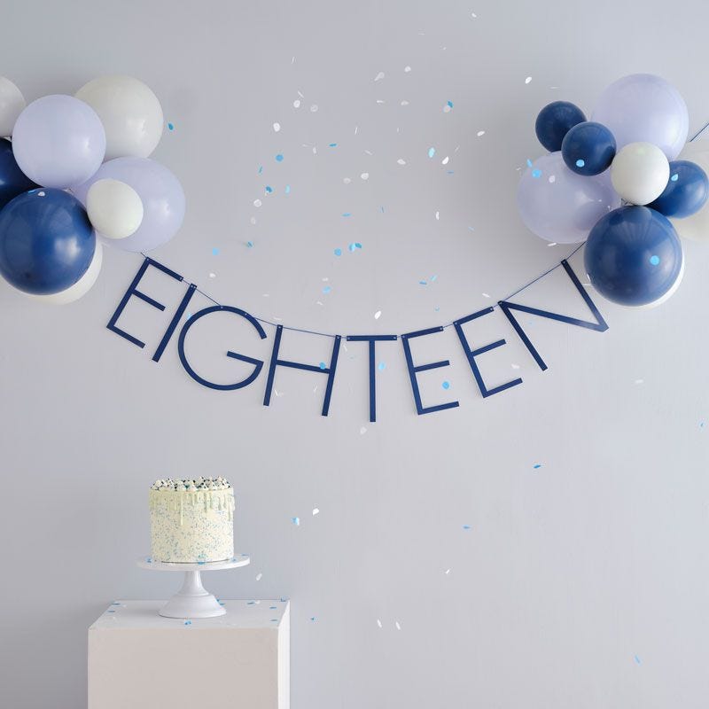 Blue Eighteen Paper Banner with Latex Balloons - 1.5m