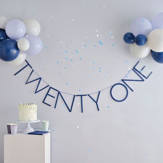 Blue Twenty One Paper Banner with Latex Balloons - 1.5m