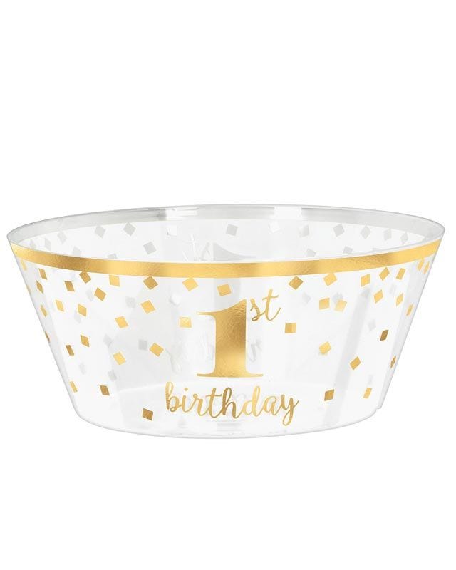 Gold 1st Birthday Plastic Bowl - 25cm