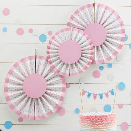 Pink Polka Dot Paper Fan Decorations (3pk)