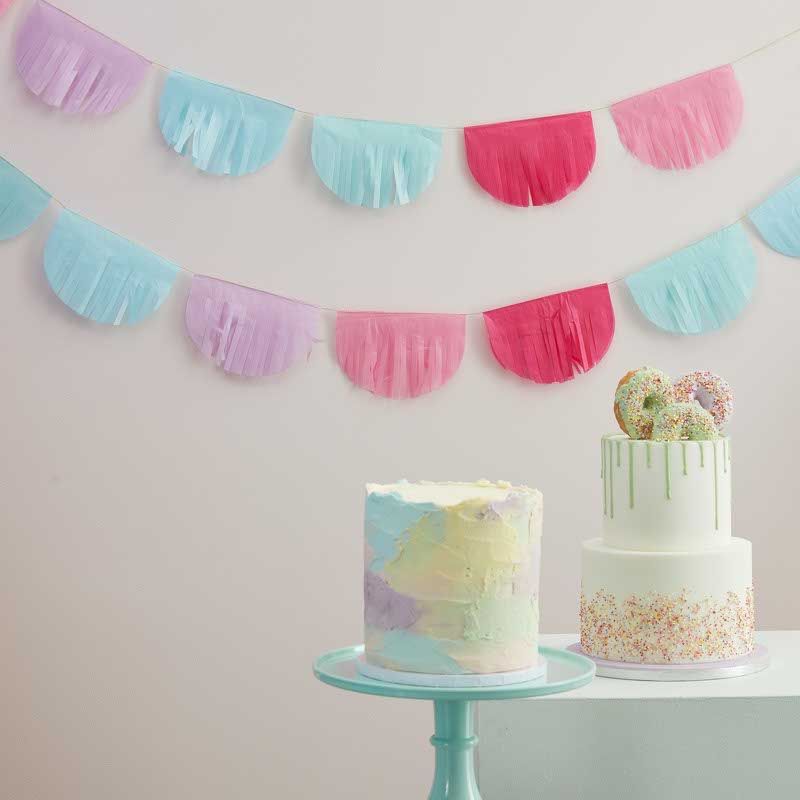 Pastel Tissue Paper Fringe Bunting - 3m