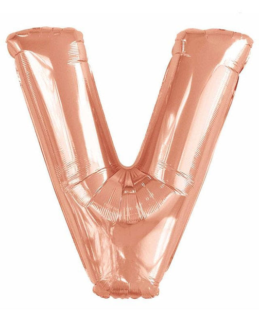 V Rose Gold Letter Balloon - 34" Foil