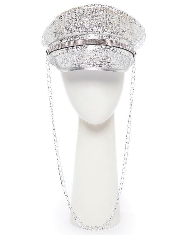 Silver Sequin Biker Hat