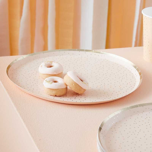 Peach and Gold Polka Dot Paper Plates - 24cm (8pk)