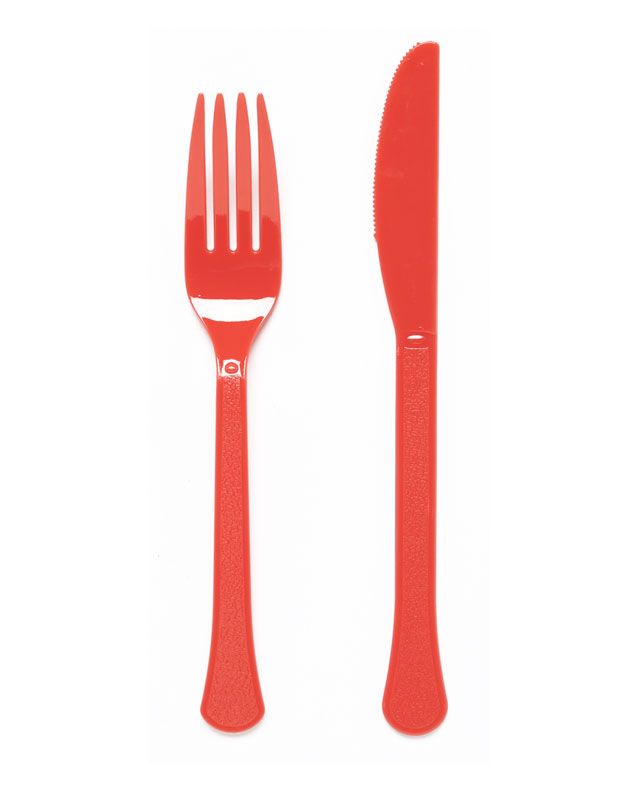 Red Reusable Plastic Cutlery Set (24pk)