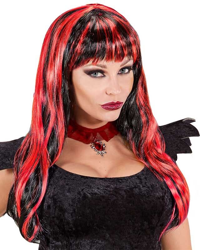 Long Black & Red Wig