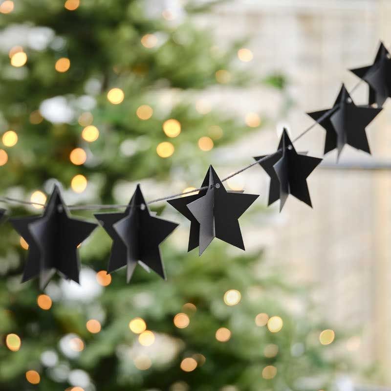 3D Star Black Paper Bunting - 2m