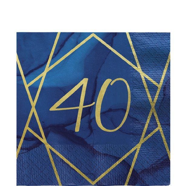 40th Navy & Gold Geode Paper Napkins - 33cm (16pk)