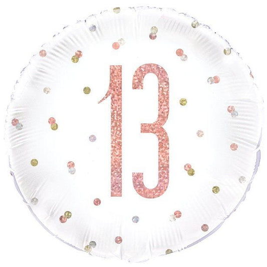 Rose Gold Glitz Number 13th Birthday Balloon - 18" Foil