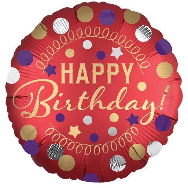 Red Satin Dots Happy Birthday Balloon - 18" Foil