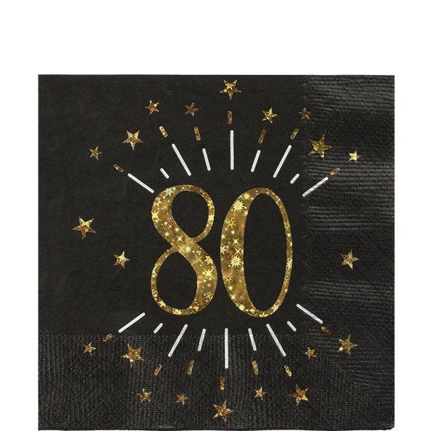 Sparkling Gold 80th Napkins - 25cm (10pk)