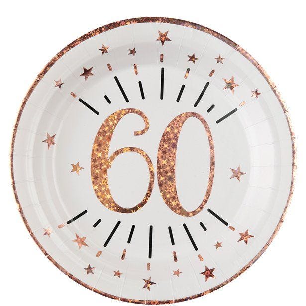 Sparkling Rose Gold 60th Paper Plates - 22.5cm (10pk)