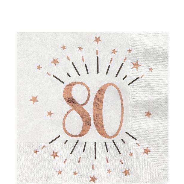 Sparkling Rose Gold 80th Napkins - 25cm (10pk)