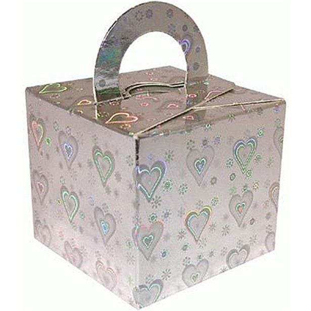 Holographic Silver Heart Cube Balloon Weight/Favour Boxes - 6.5cm (10pk)