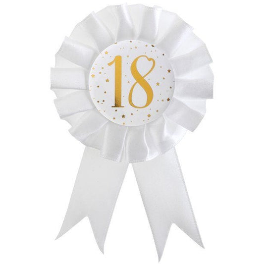 White & Gold Sparkle 18th Rosette