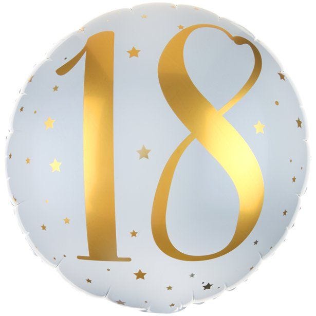 White & Gold Sparkle 18th Balloon - 18" Foil