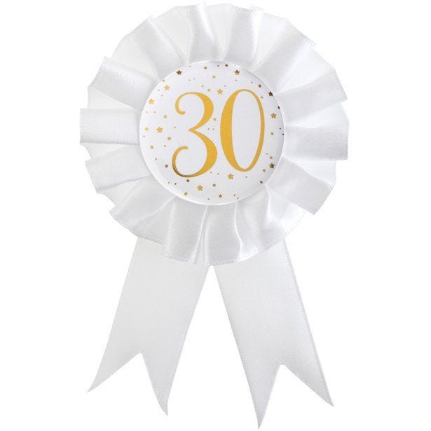 White & Gold Sparkle 30th Rosette