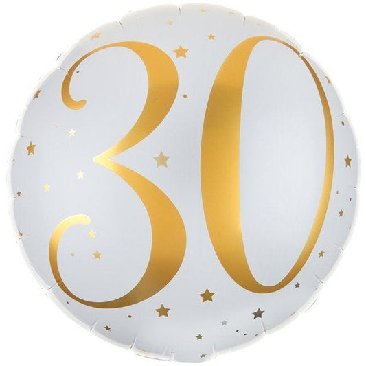 White & Gold Sparkle 30th Balloon - 18" Foil