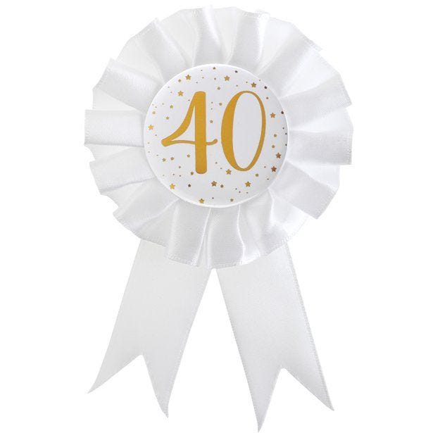 White & Gold Sparkle 40th Rosette