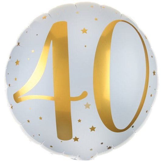 White & Gold Sparkle 40th Balloon - 18" Foil