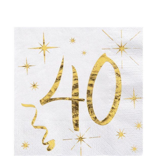 White & Gold Sparkle 40th Paper Napkins - 25cm (20pk)