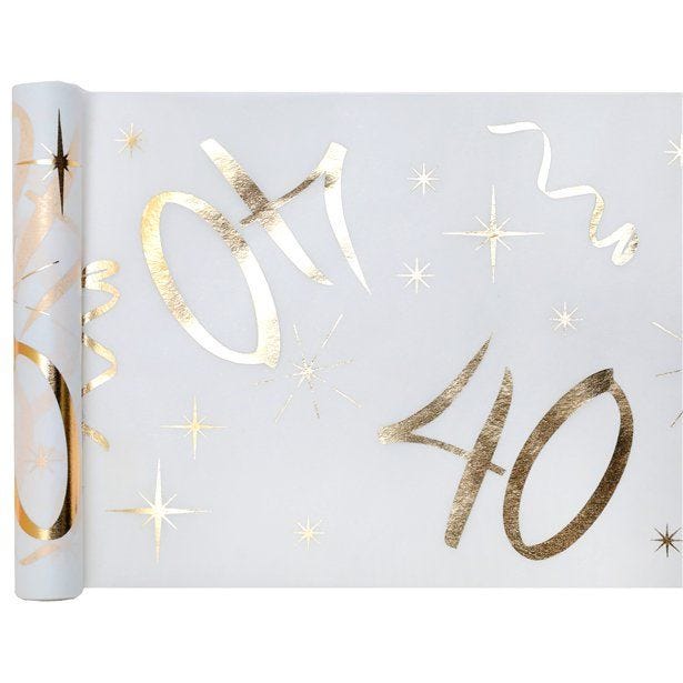 White & Gold Sparkle 40th Table Runner - 5m