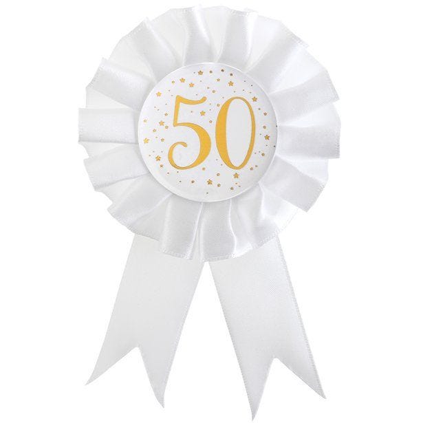 White & Gold Sparkle 50th Rosette