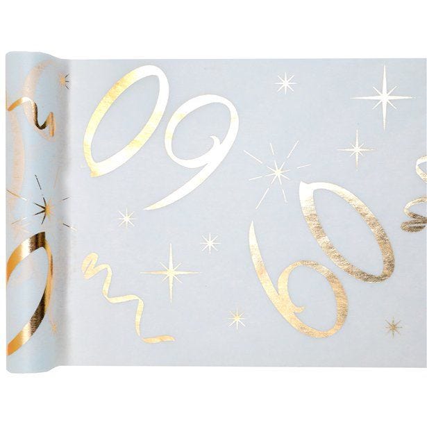 White & Gold Sparkle 60th Table Runner - 5m