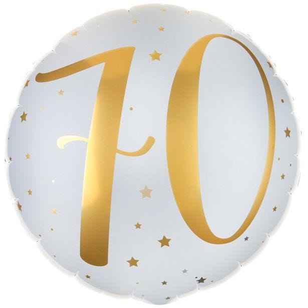 White & Gold Sparkle 70th Balloon - 18" Foil