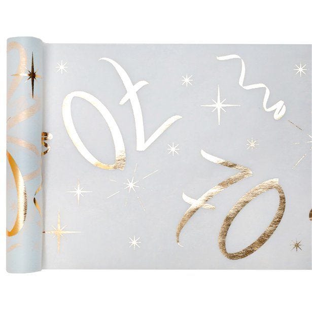 White & Gold Sparkle 70th Table Runner - 5m