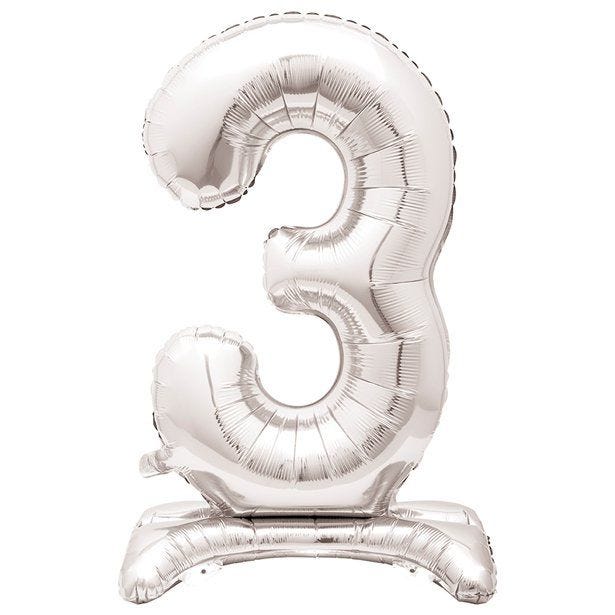 Number 3 Silver Shaped Standing Balloon - 30" Foil