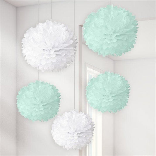 Baby Wishes White & Mint Pom Poms (5pk)