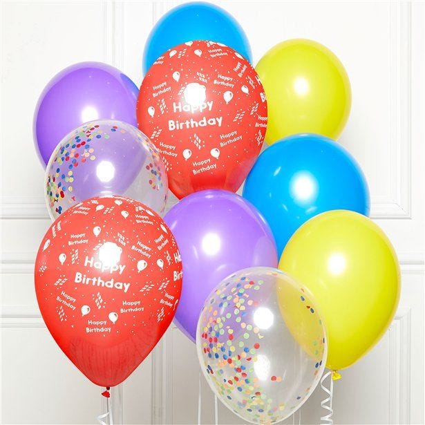 Primary Happy Birthday Latex Balloons- 11" (10pk)