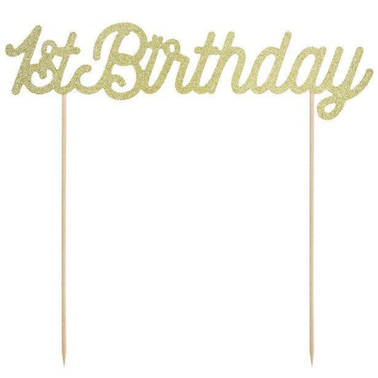 Gold Glitter 1st Birthday Cake Topper