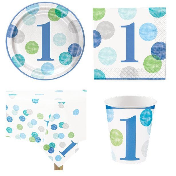 Blue Dots 1st Birthday - Value Party Pack for 8