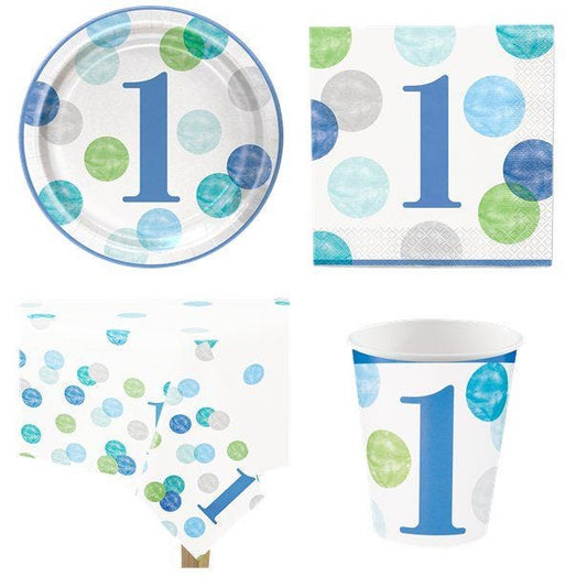 Blue Dots 1st Birthday - Value Party Pack for 8