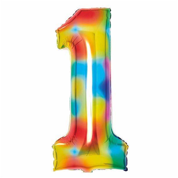 Number 1 Rainbow Foil Balloon - 34"